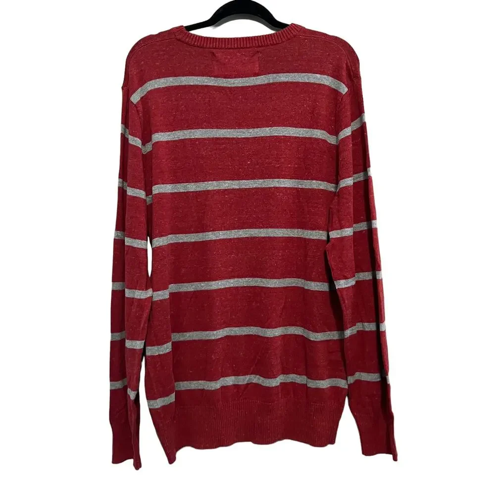 NEW Urban Pipeline Red Gray Striped Long Sleeve Crewneck Sweater XL